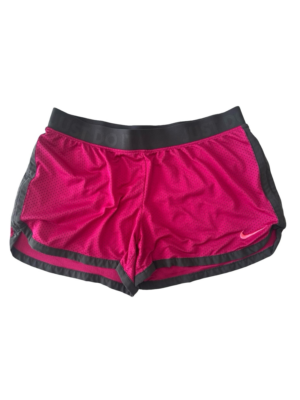 Nike Dri-FIT Running Shorts Women M Hot Pink Black Mesh Dolphin Athletic Retro